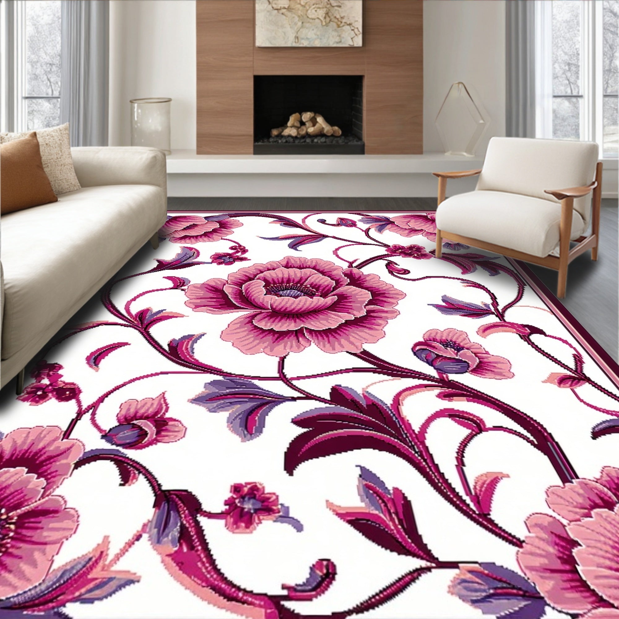 Elegant Pink Floral Vines Rug(Mauve)