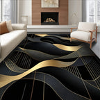 Black Gold Wave Pattern Luxurious Rug
