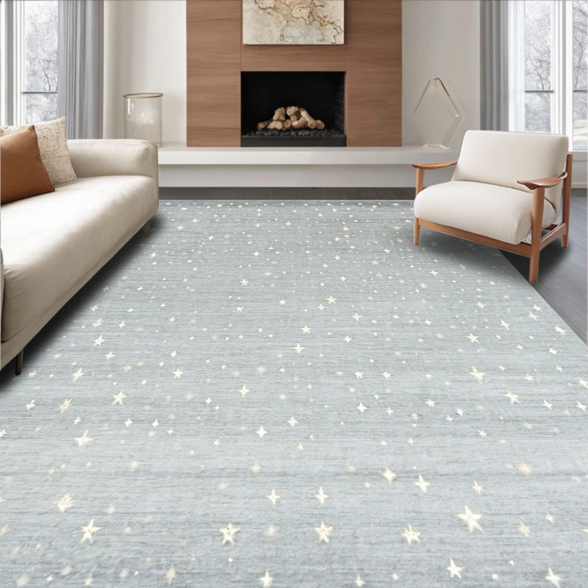 Soft Gray Starry Dreamy Rug(Gray)