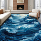 Serene Blue Ocean Wave Rug(Blue)