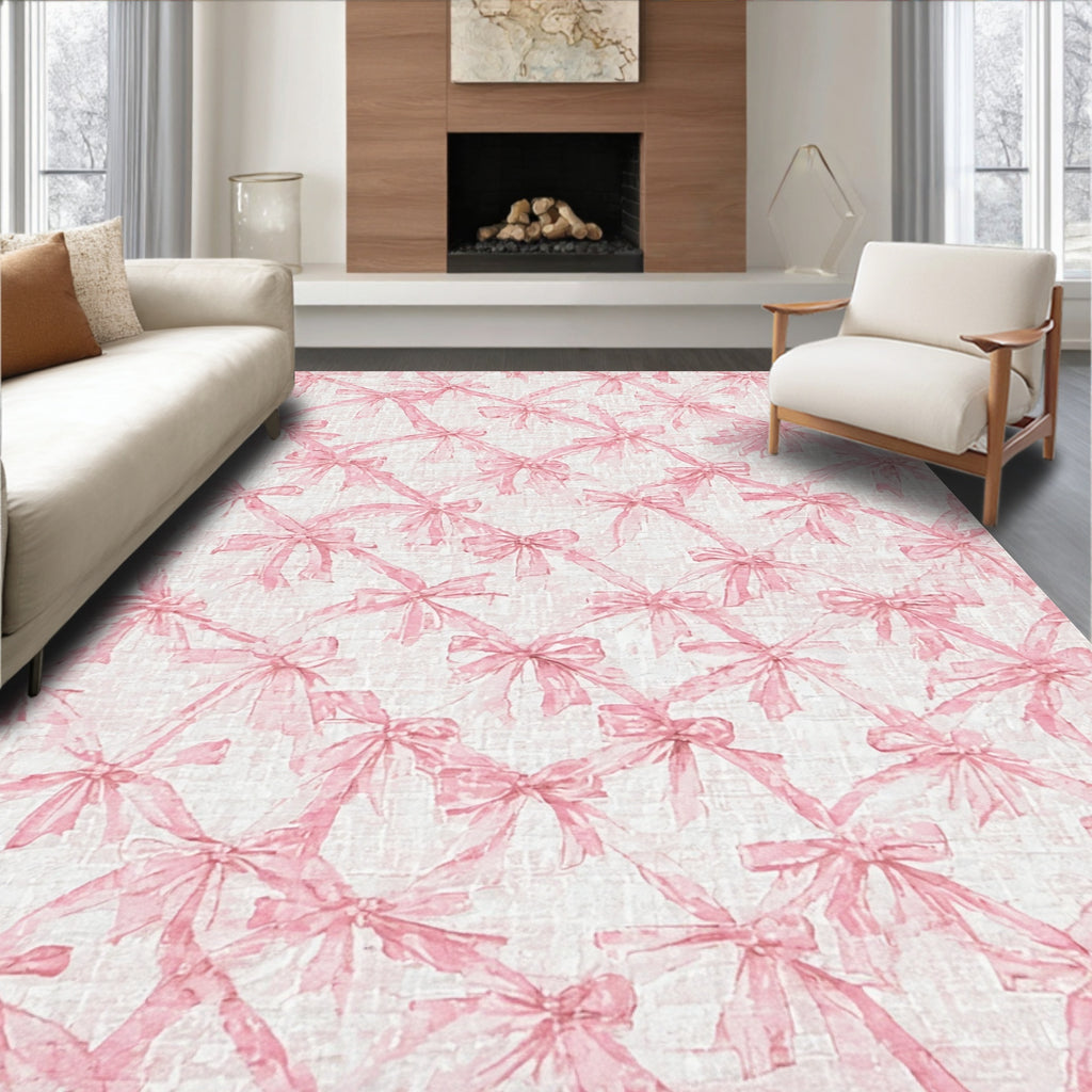 Playful Pink Bow Pattern Rug(Pink)
