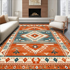 Energetic Terracotta Blue Tribal Rug(Red)