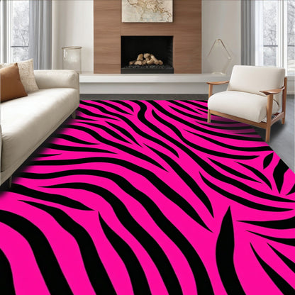 Vibrant Pink & Black Zebra Print Rug(Pink)