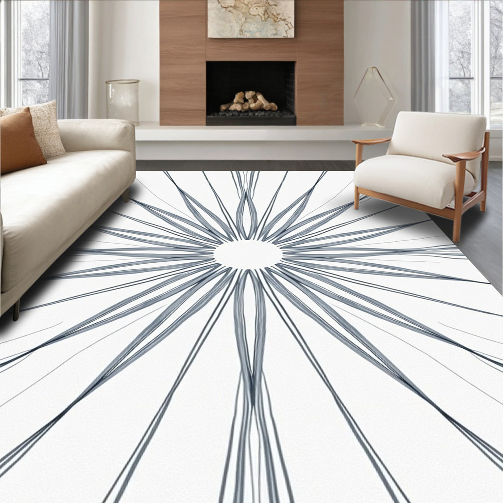 Minimalist Gray Radial Starburst Rug(Gray)