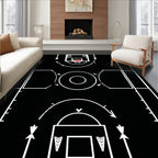 Sporty Basketball Court Black & White Rug(White)