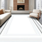 Modern White Gray Geometric Border Rug(White)