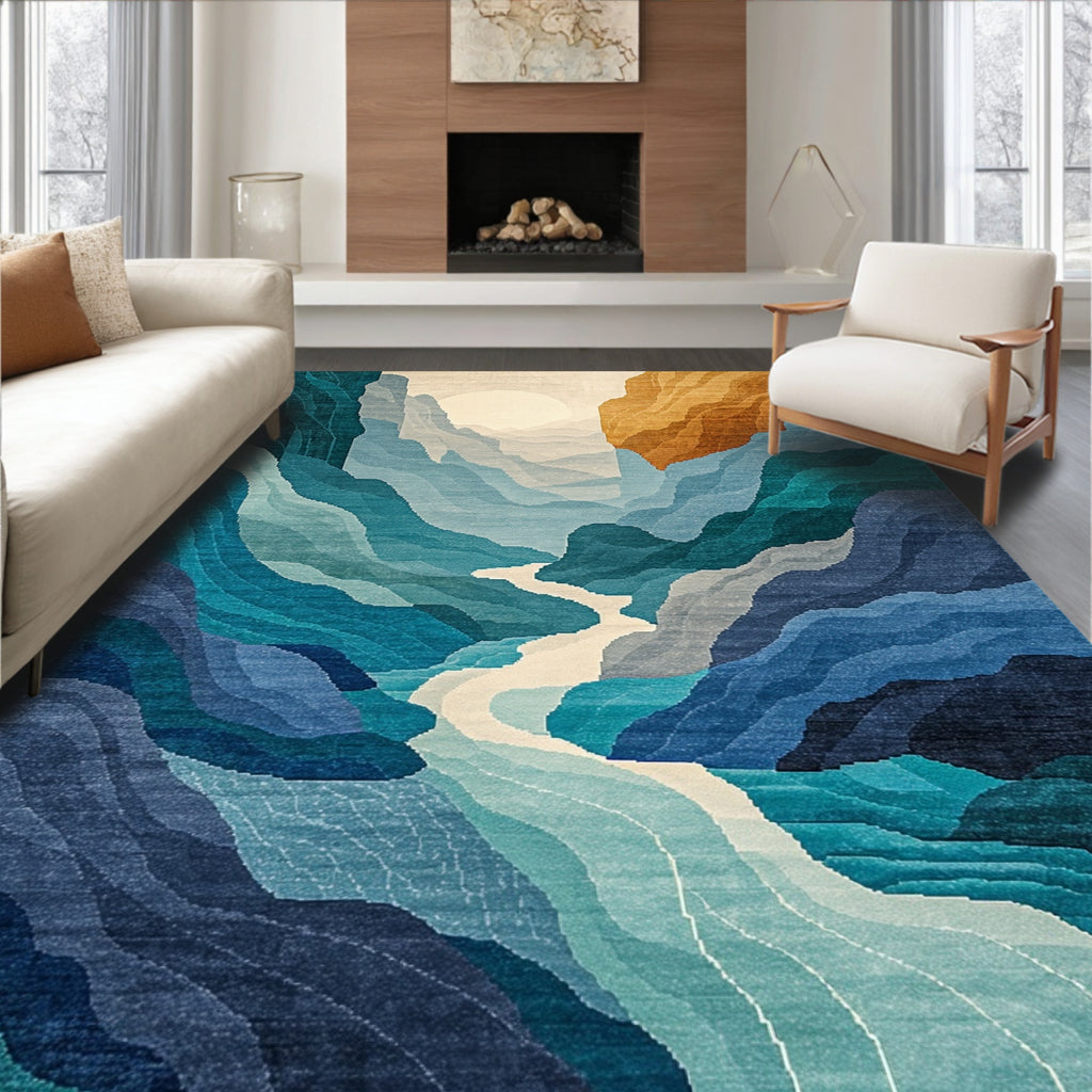 Teal Blue Scenic Tranquil Rug