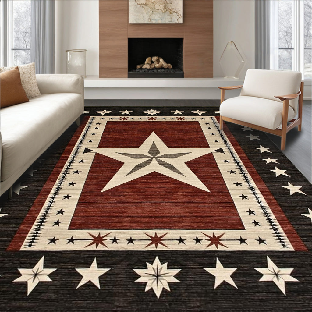 Rustic Red & Brown Star Rug(Red)