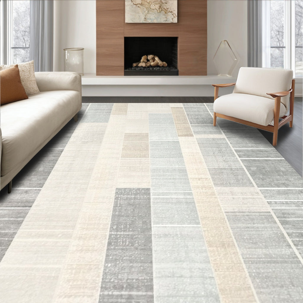 Serene Geometric Neutral Rug