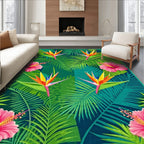 Vibrant Green Tropical Floral Lively Rug(Green)
