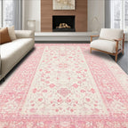 Blush Pink Floral Vintage Rug(Pink)