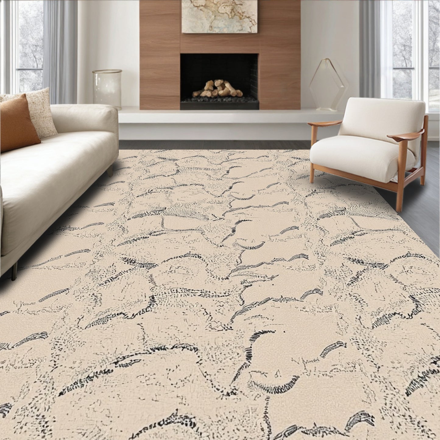Beige Abstract Serene Rug(Beige)