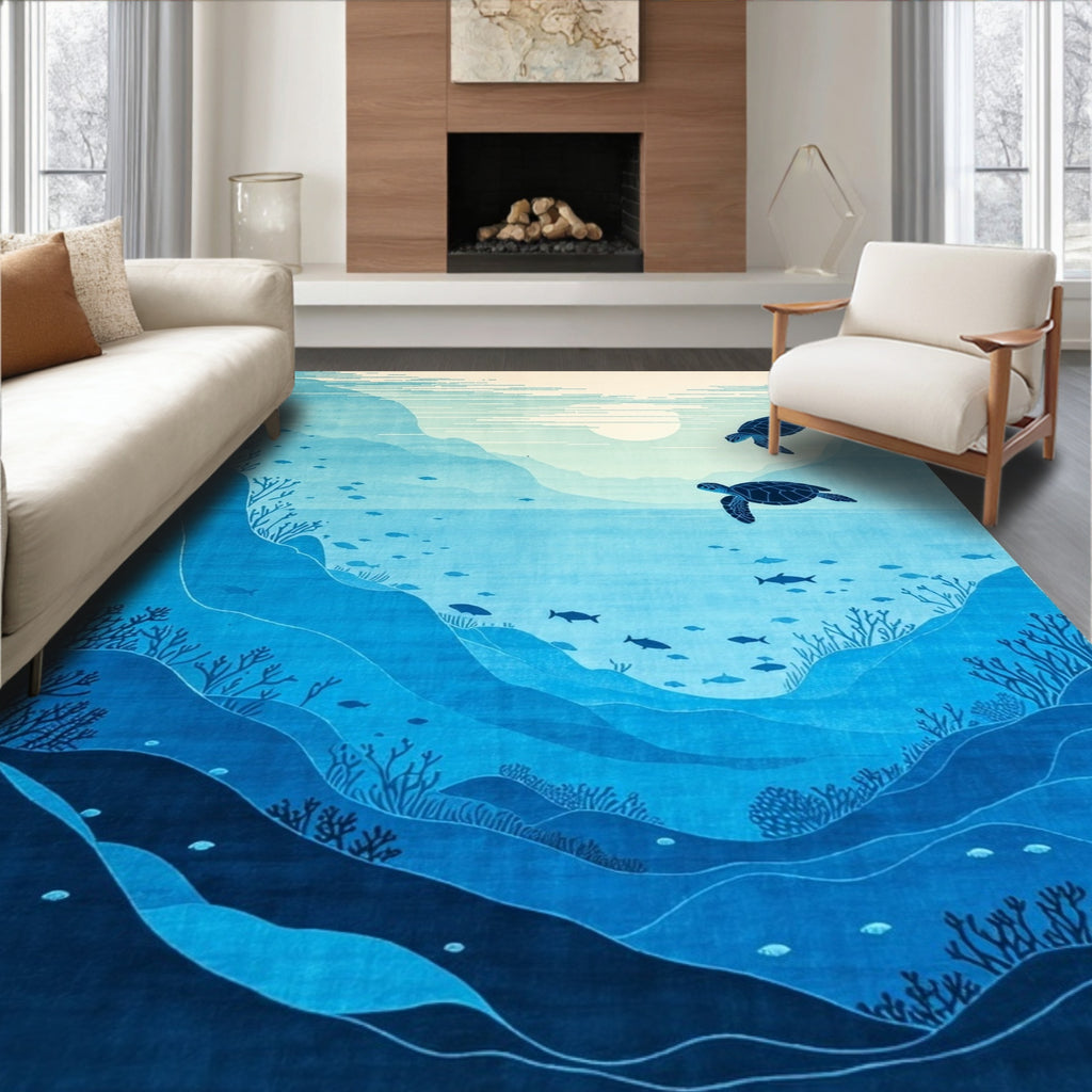 Serenely Blue Underwater Rug(Blue)