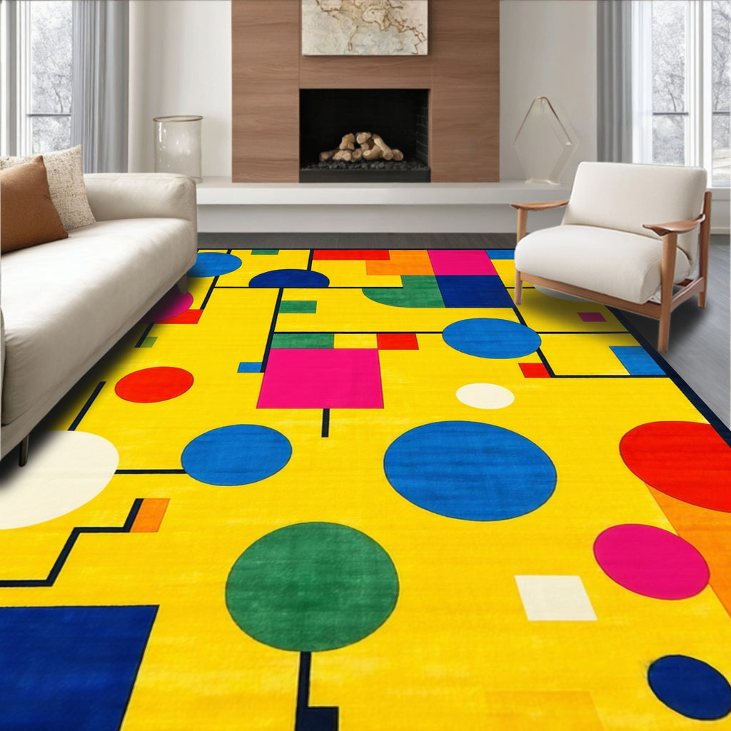 Bright Yellow Geometric Playful Rug