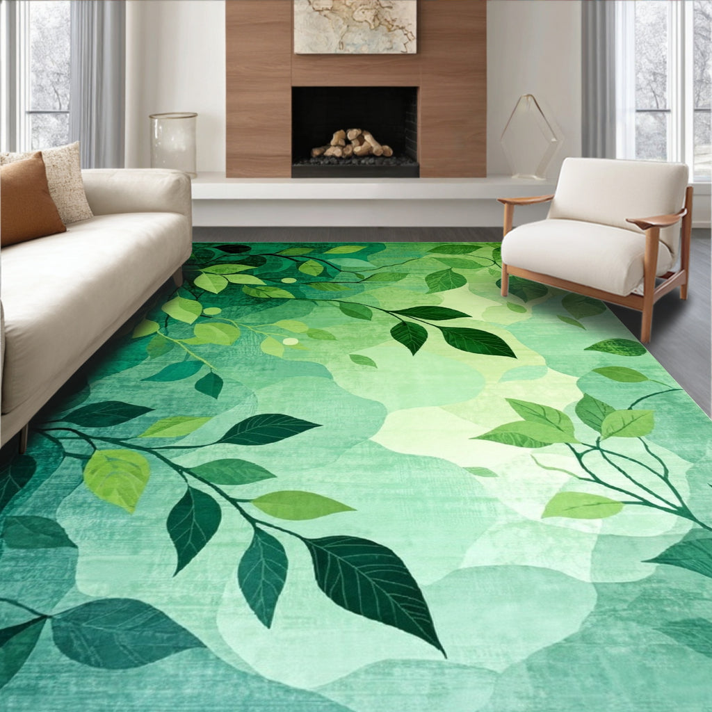 Vibrant Green Foliage Serene Rug(Green)