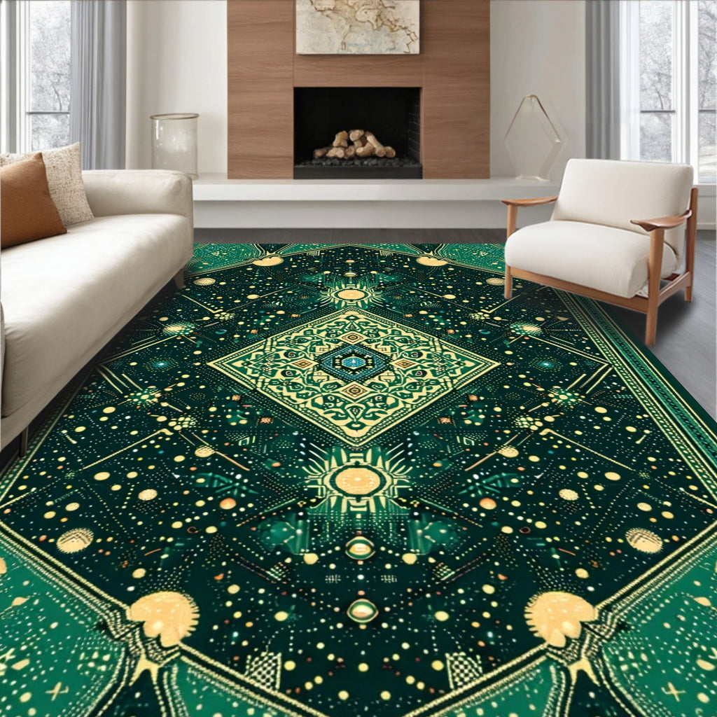 Teal & Gold Cosmic Mystical Rug(Green)