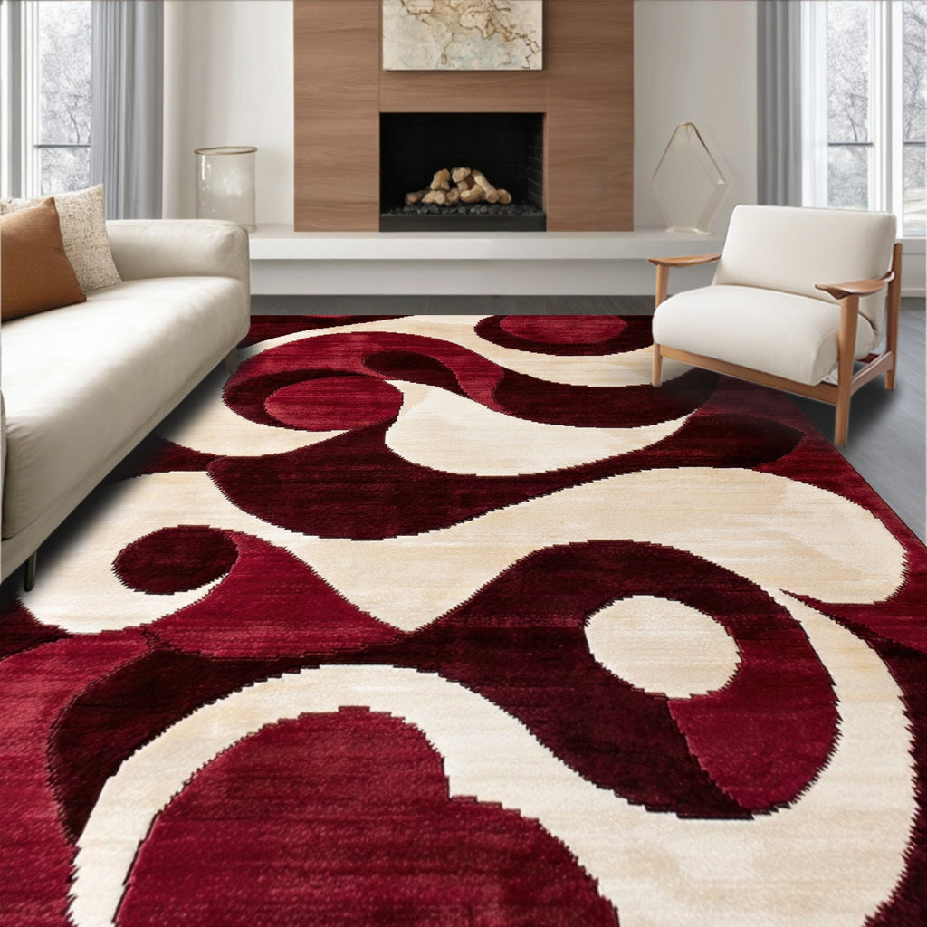 Red Cream Swirl Vibrant Rug