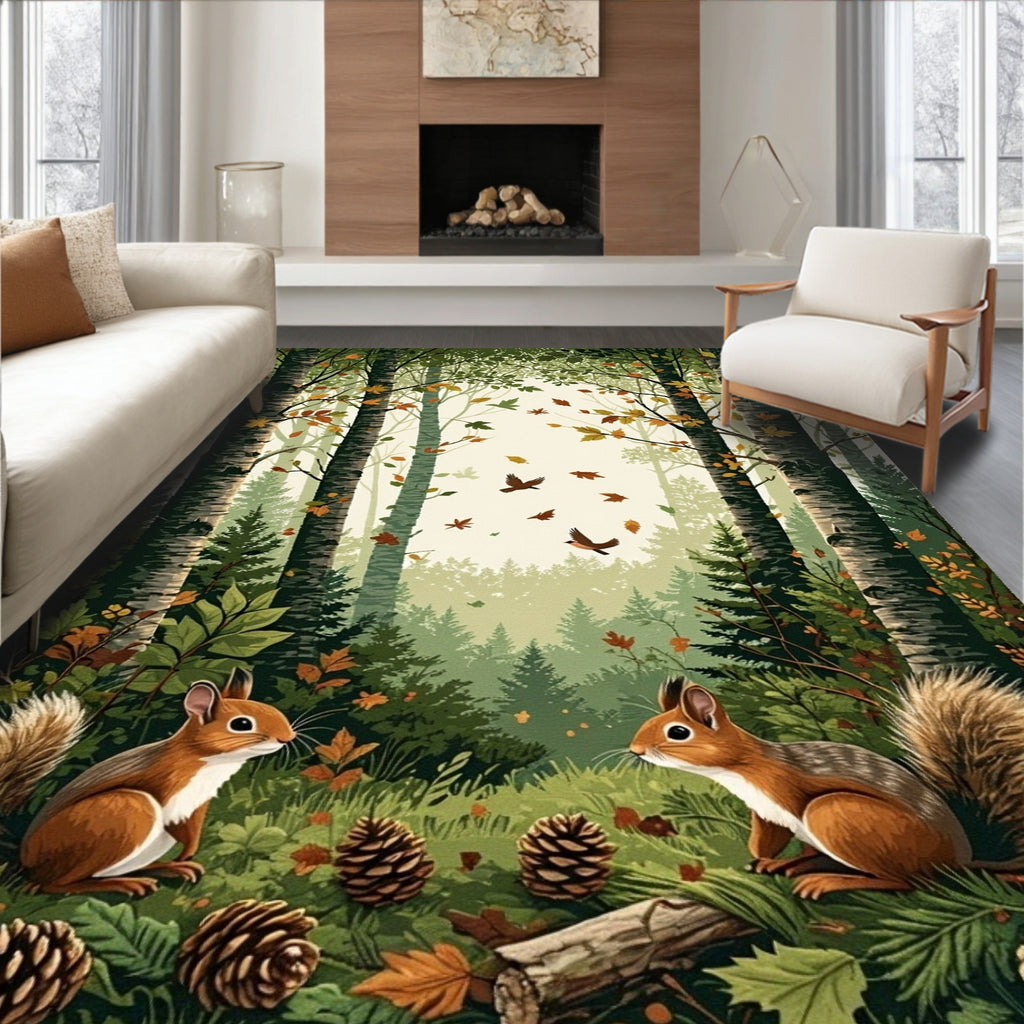 Green-Brown Woodland Cheerful Rug(Brown)