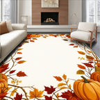 Warm Autumn Leaves & Pumpkins Border Rug(Orange)