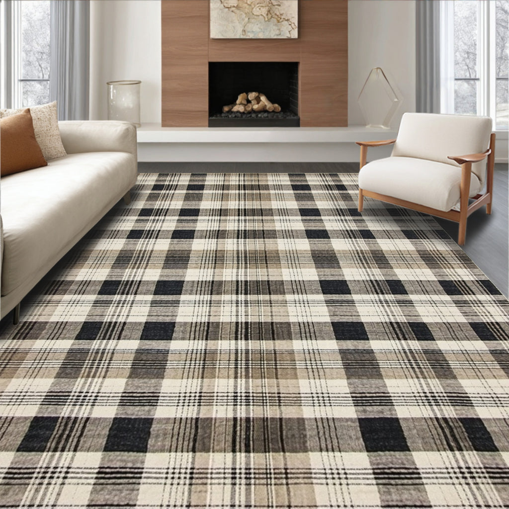 Neutral Plaid Cozy Rug(Beige)