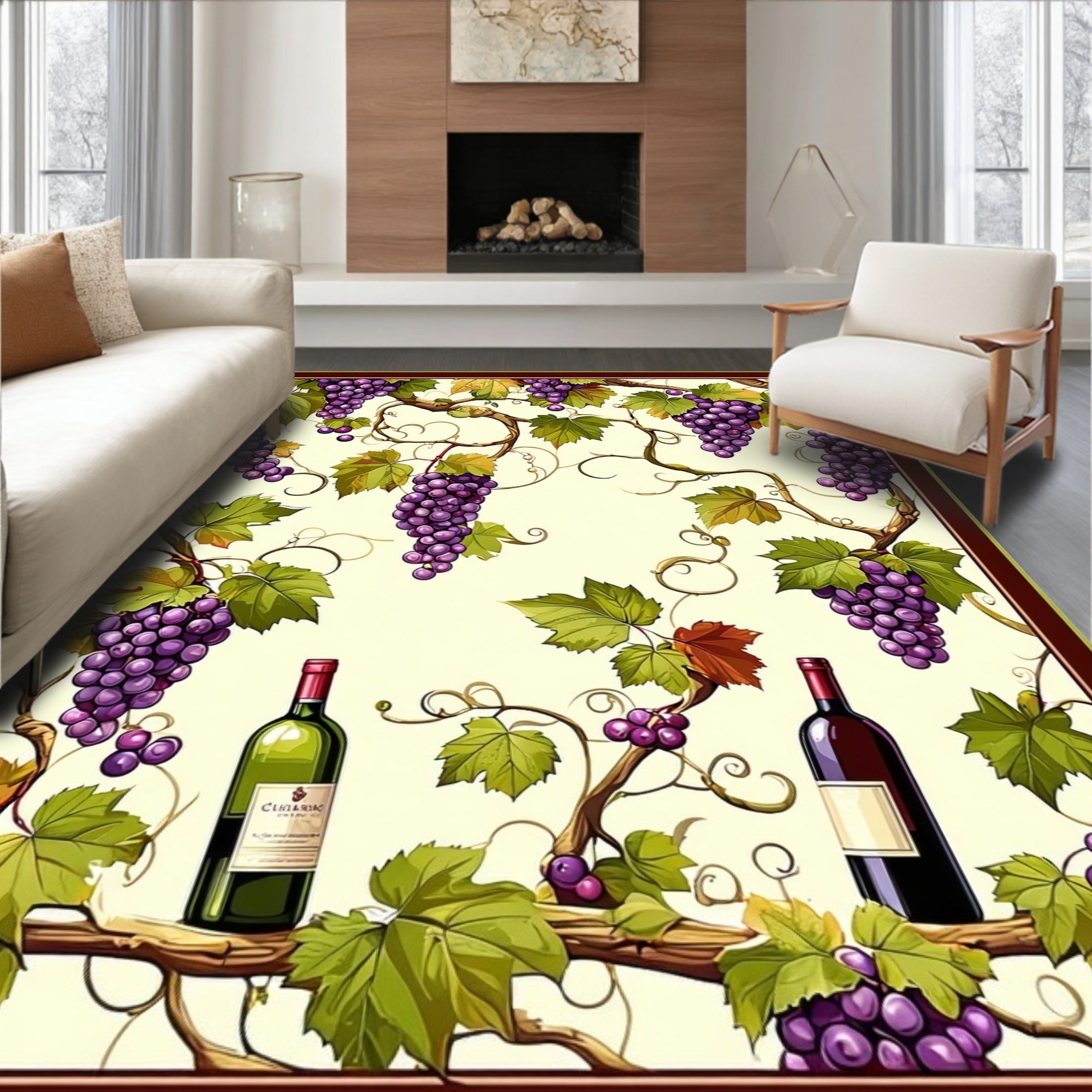 Purple Grapevine Rustic Vineyard Rug(Beige)