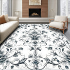 Elegant Black & White Floral Rug(Gray)