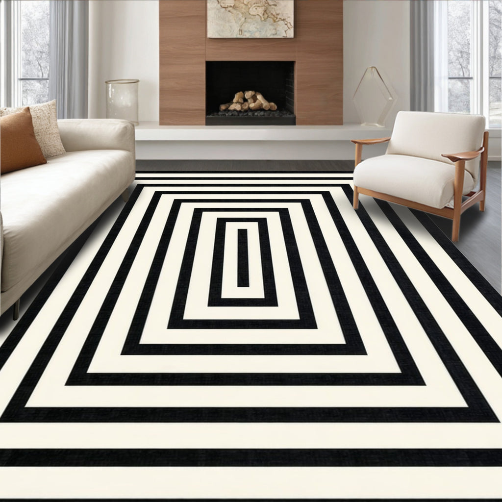Black & White Concentric Minimalist Rug