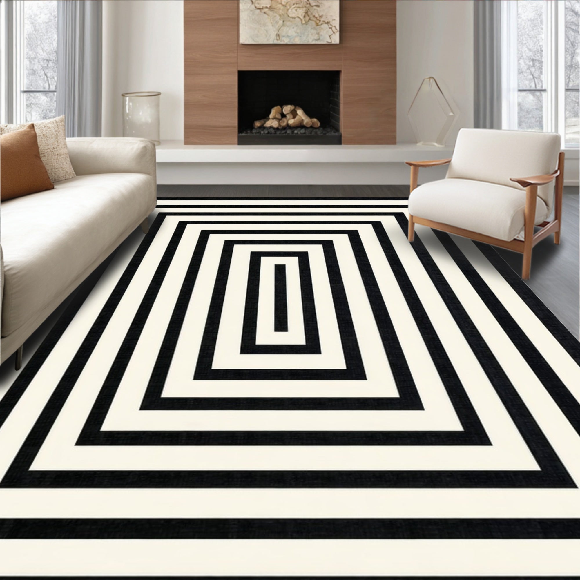 Black & White Concentric Minimalist Rug