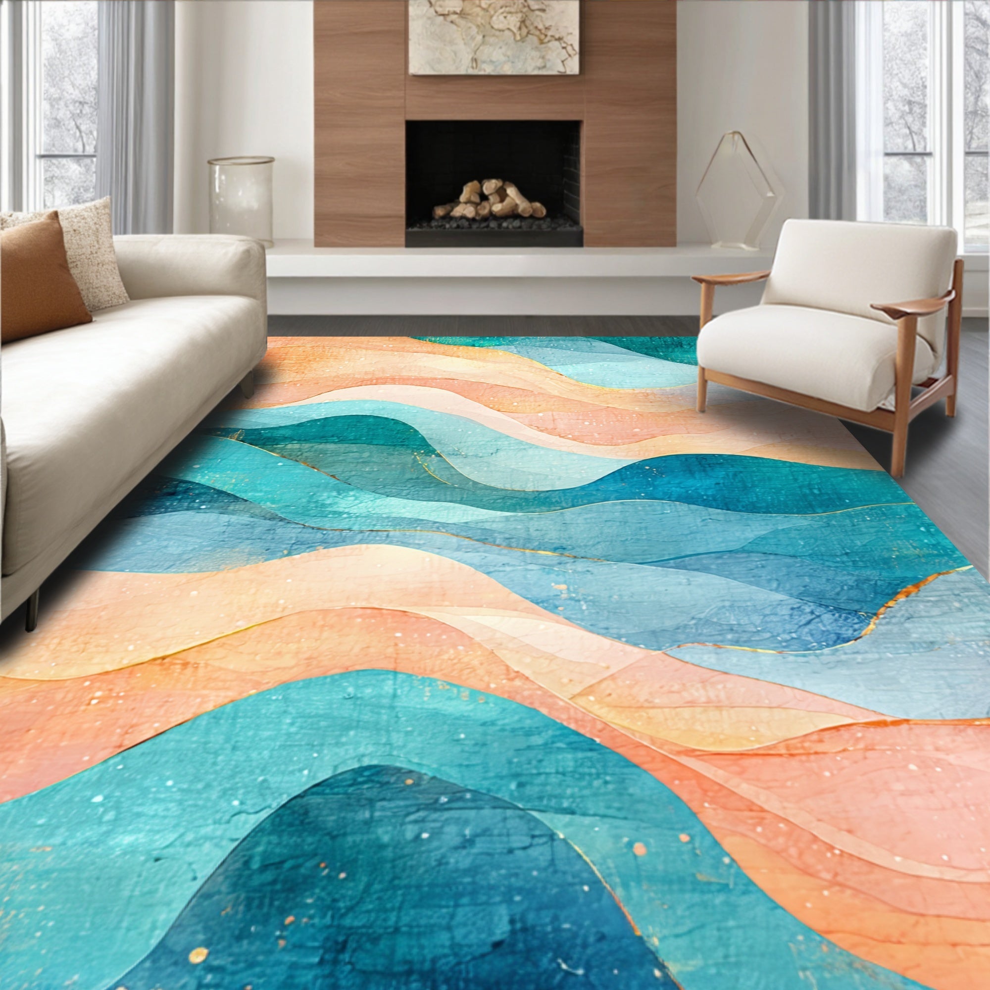 Teal & Peach Wave Tranquil Rug