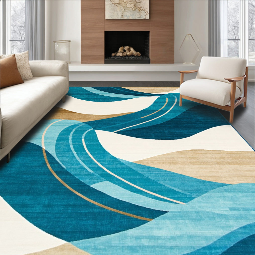 Teal Beige Flowing Calm Rug