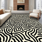 Cream Black Abstract Wave Modern Rug