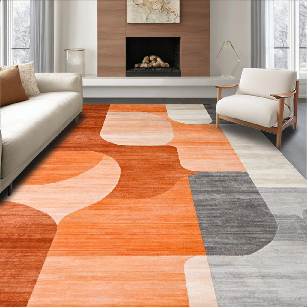 Warm Orange Gray Abstract Modern Rug