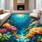 Vibrant Teal Coral Reef Lively Rug(Blue)