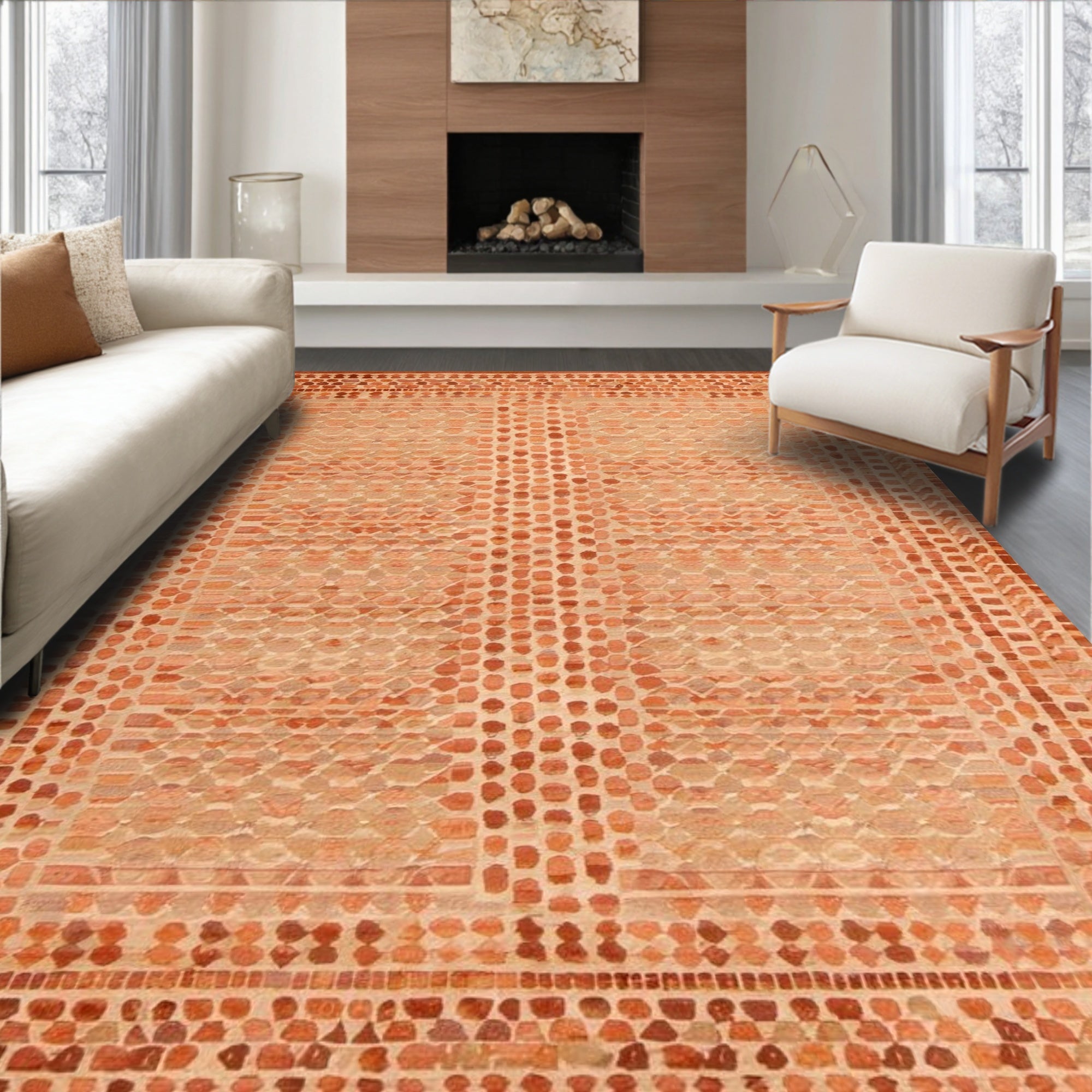 Terracotta Geometric Earthy Rug(Beige)