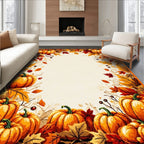 Cozy Autumn Pumpkin Leaf Border Rug(Orange)
