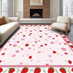Pink Strawberry Floral Cheerful Rug