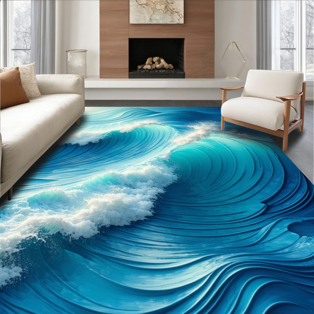 Serene Ocean Blue Wave Rug(Blue)