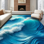 Serene Ocean Blue Wave Rug(Blue)