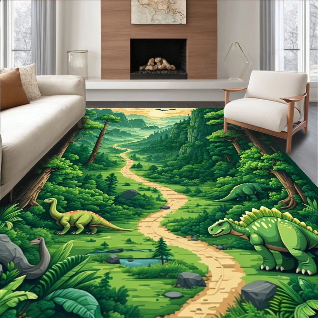 Lush Green Prehistoric Adventure Rug(Green)