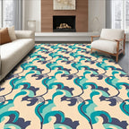 Teal Navy Wavy Modern Rug(Beige)