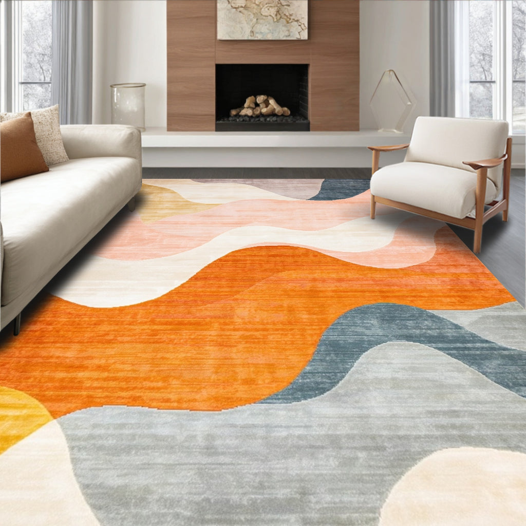 Vibrant multicolor wave-patterned rug