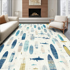 Blue Teal Surfboard Coastal Rug