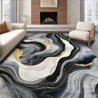 Sophisticated Wavy Black Gray Gold Rug