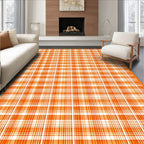 Vibrant Orange Plaid Cheerful Rug(Orange)
