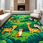 Lush Green Jungle Animal Playful Rug(Green)