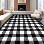 Black White Checkered Modern Rug(Black)
