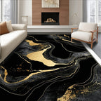 Elegant Black Gold Abstract Fluid Rug