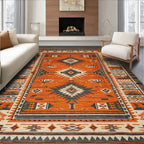 Warm Orange Tribal Geometric Rug(Orange)