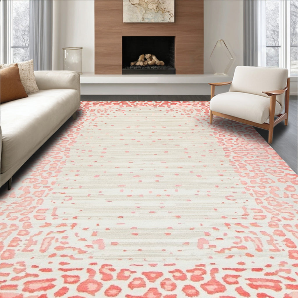 Vibrant Coral Leopard Print Rug(Pink)