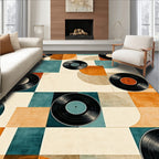 Retro Teal Orange Vinyl Geometric Rug